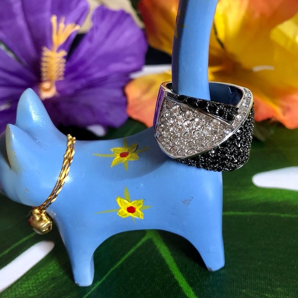 Black Onyx & diamonds rhinestones Ring - Picture 6 of 8